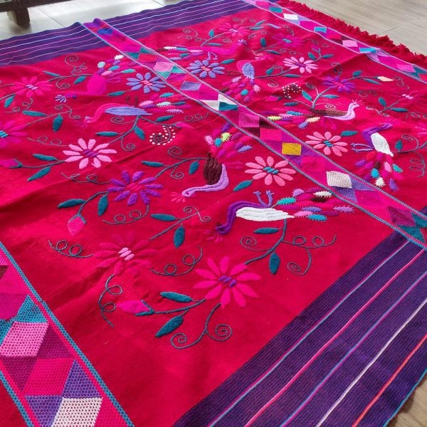 Shamanic Suzani Handmade Blanket "Peacocks" (195x170cm)