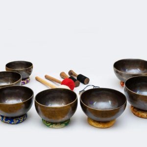 Fullmoon Black Hammered Singing Bowls Chakra Set (7 bowls) (17-25 cm, 10 kg)