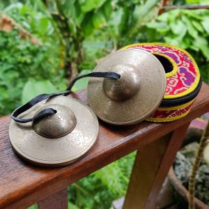 Bronze Tingsha "Carving Flowers" (Tibetan Bells) (8.6 cm, 600 gr) (+ case)