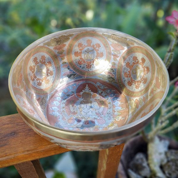 Hammered Gold, Silver & Copper Platted Singing Bowl "Kharachheri (Buddha Of Compassion)" - C (24 cm, 1.4 kg)