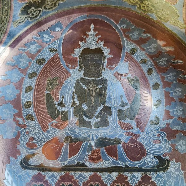 Hammered Gold, Silver & Copper Platted Singing Bowl "Kharachheri (Buddha Of Compassion)" - C (24 cm, 1.4 kg) - Image 2