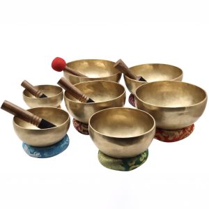 Hammered Singing Bowls Chakra Set Matte Gold (7 bowls) (17-25 cm, 10 kg)