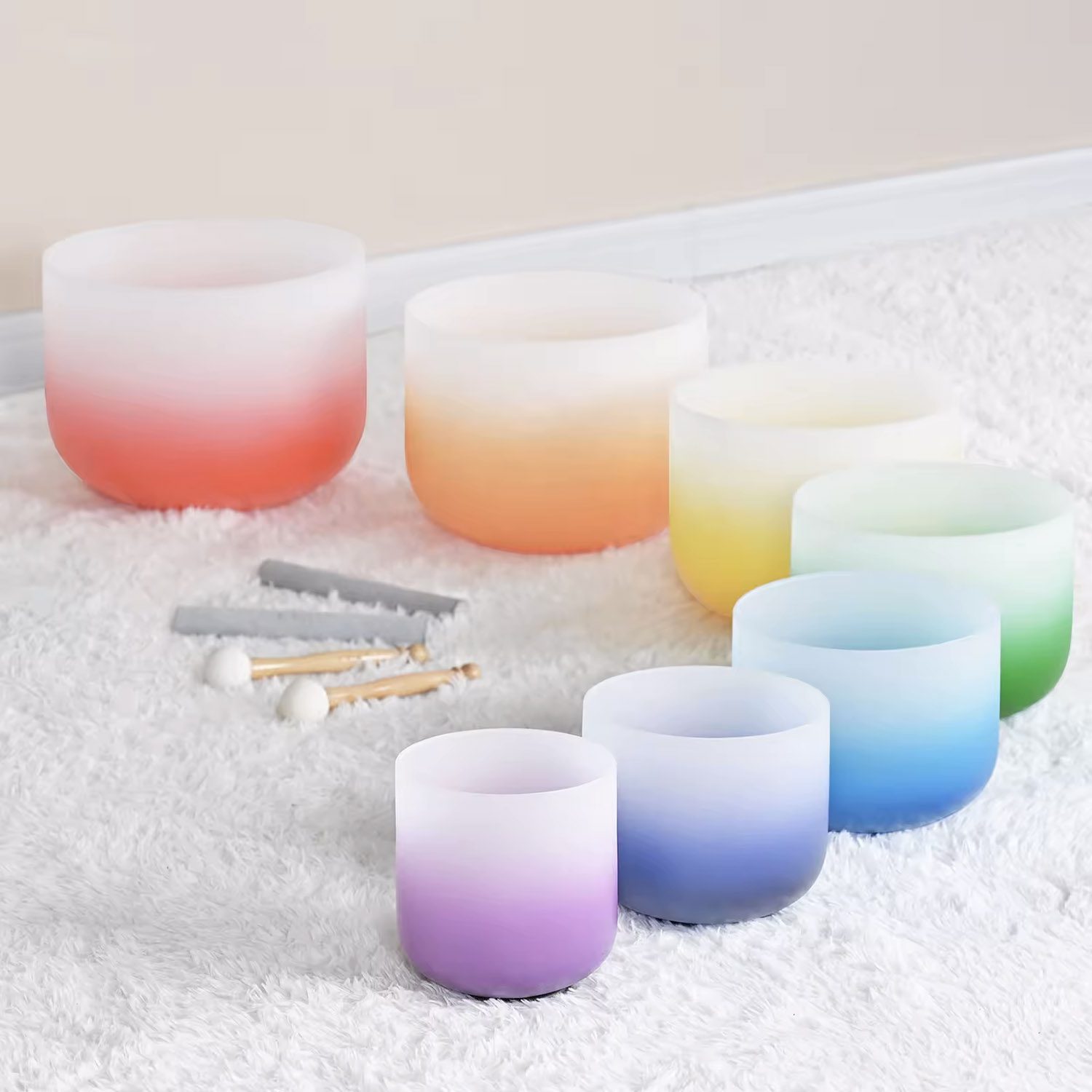 Gradient Frosted Quartz Crystal Singing Bowls Half-Set (4 Bowls - C-E-G-B)