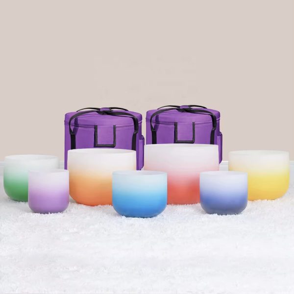 Gradient Frosted Quartz Crystal Singing Bowls Chakra Set (16-30 cm, 13.5 kg) - Image 2