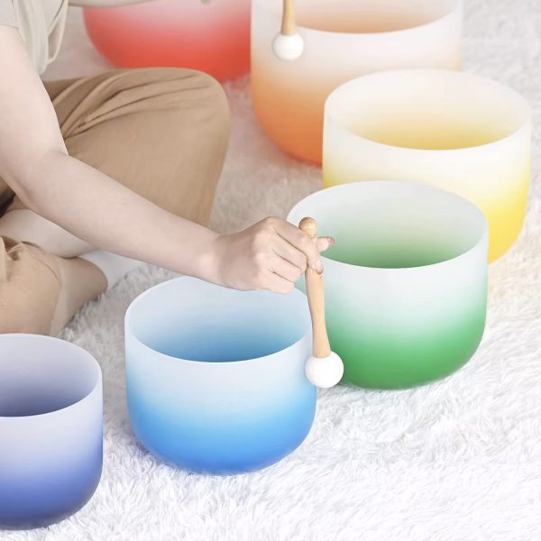 Gradient Frosted Quartz Crystal Singing Bowls Chakra Set (16-30 cm, 13.5 kg) - Image 3