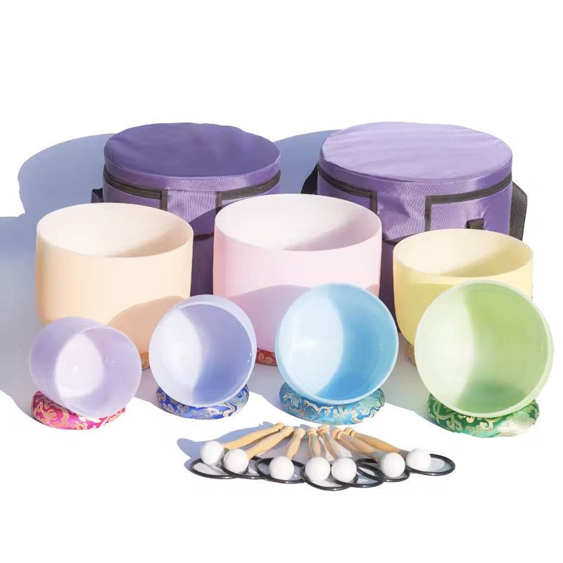 Macaron Frosted Quartz Crystal Singing Bowls Half-Set (3 Bowls - D-F-A) - Image 2