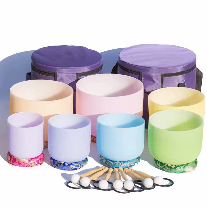 Macaron Frosted Quartz Crystal Singing Bowls Half-Set (3 Bowls - D-F-A)
