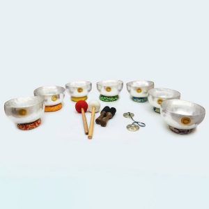 Silver Newmoon Hammered Singing Bowls Chakra Set (7 bowls) (17-25 cm, 10 kg)