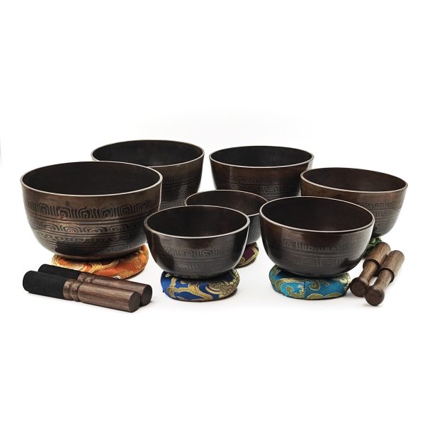 Small Singing Bowls Black Carving Set (7 bowls) (10-15 cm, 3.7 kg) - Image 3