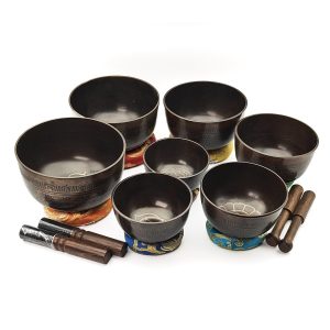 Small Singing Bowls Black Carving Set (7 bowls) (10-15 cm, 3.7 kg)