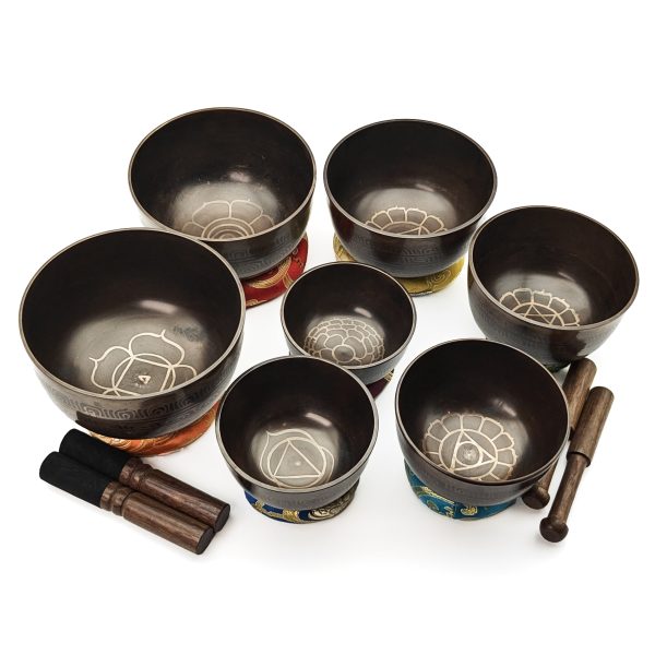 Small Singing Bowls Black Carving Set (7 bowls) (10-15 cm, 3.7 kg) - Image 2