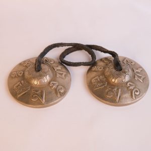 Bronze Tingsha "7 Mantra Symbols - Om Mani Padme Hum" (Tibetan Bells) (7.5 cm, 300 gr) (+ case)