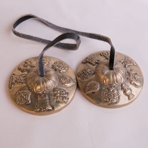 Bronze Tingsha "Eight Auspicious Symbols" (Tibetan Bells) (7.5 cm, 300 gr) (+ case)