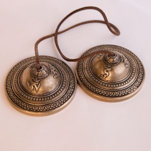 Bronze Tingsha "Bell Three Symbols" (Tibetan Bells) (9 cm, 550 gr) (+ case)