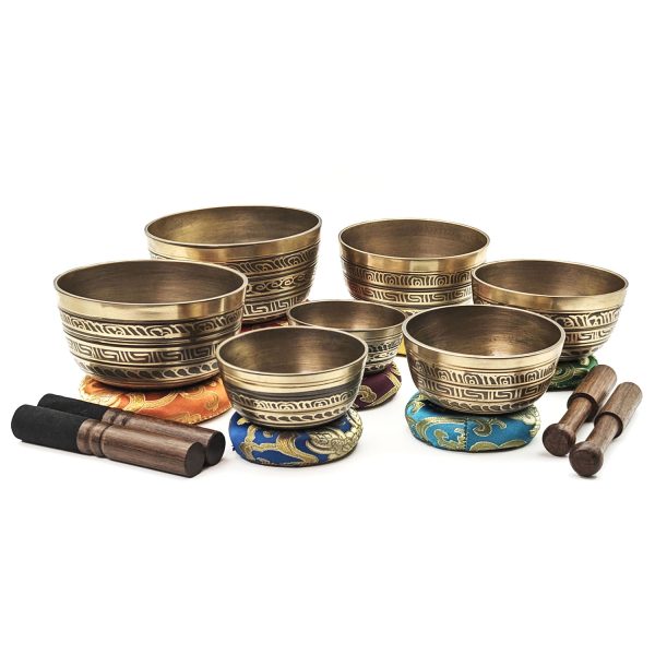 Small Singing Bowls Golden Carving Set (7 bowls) (8-13 cm, 2.6 kg) - Image 2