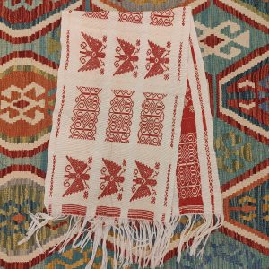 Ceremonial Handmade Cotton Altar Cloth White Red (134x41cm)