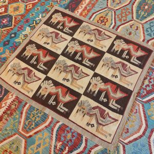 Shamanic Mexican Handmade Wool Blanket White Brown (132x115cm)