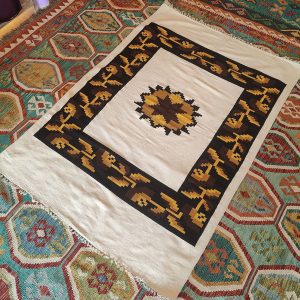 Shamanic Mexican Handmade Wool Blanket White (190x129cm)