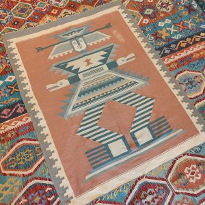 Shamanic Mexican Handmade Wool Blanket  Pink Blue (190x152cm)