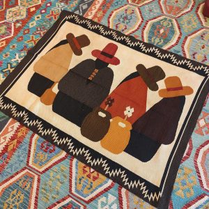 Shamanic Mexican Handmade Wool Blanket White Brown (150x114cm)