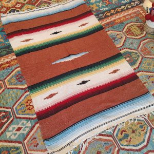 Shamanic Mexican Handmade Cotton Blanket Brown (200x129cm)