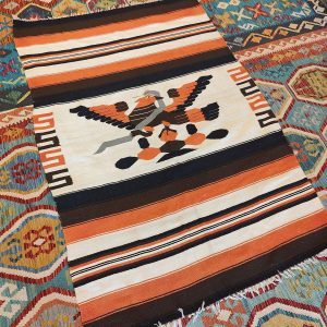 Shamanic Mexican Handmade Wool Blanket Orange (182x127cm)