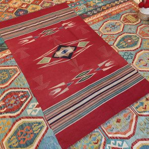 Shamanic Mexican Handmade Wool Blanket Red (198x125cm)