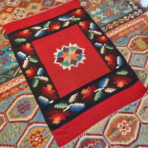 Shamanic Mexican Handmade Wool Blanket Red (175x115cm)