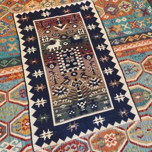 Shamanic Mexican Handmade Wool Blanket Black White (190x124cm)