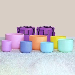 Macaron Double Colored Frosted Quartz Crystal Singing Bowls Chakra Set (16-30 cm, 13.5 kg)
