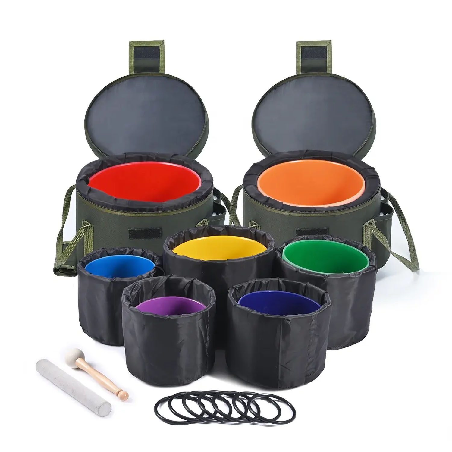 Inside Colored Frosted Quartz Crystal Singing Bowls Chakra Set (16-30 cm, 13.5 kg) - Image 3