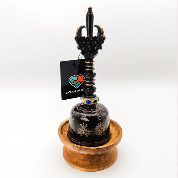 Balinese Priest Genta Bell Black Carved - E7 (21 cm) - Image 2