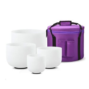 White Frosted Quartz Crystal Singing Bowls Half-Set (4 Bowls - C-E-G-B)