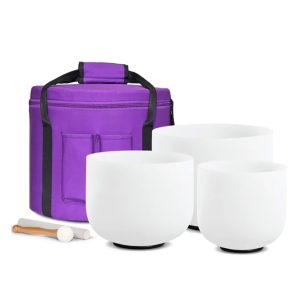 White Frosted Quartz Crystal Singing Bowls Half-Set (3 Bowls - D-F-A)