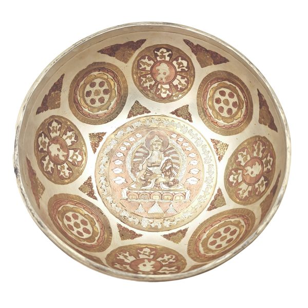 Hammered Gold, Silver & Copper Platted Singing Bowl "Kharachheri (Buddha Of Compassion)" - G3 (21 cm, 1.4 kg) - Image 2