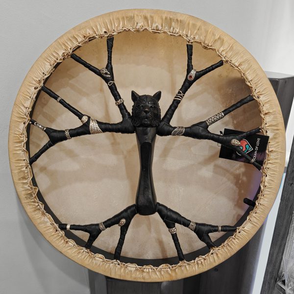 Shamanic Drum With Suede & Silver "Black Tiger" (45 cm)