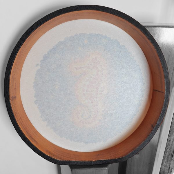 Vegan Frame Drum Black & White "Sea Horse" (40 cm) - Image 2