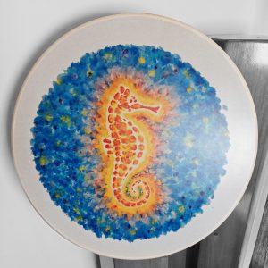 Vegan Frame Drum Black & White "Sea Horse" (40 cm)