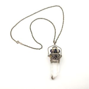 Silver 925 Large Crystal Stone Pendant (8 cm)