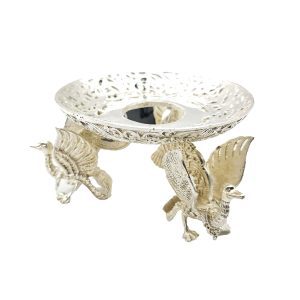 Brass Balinese Priest Bell Stand Silver Small "Swans" (11 cm)