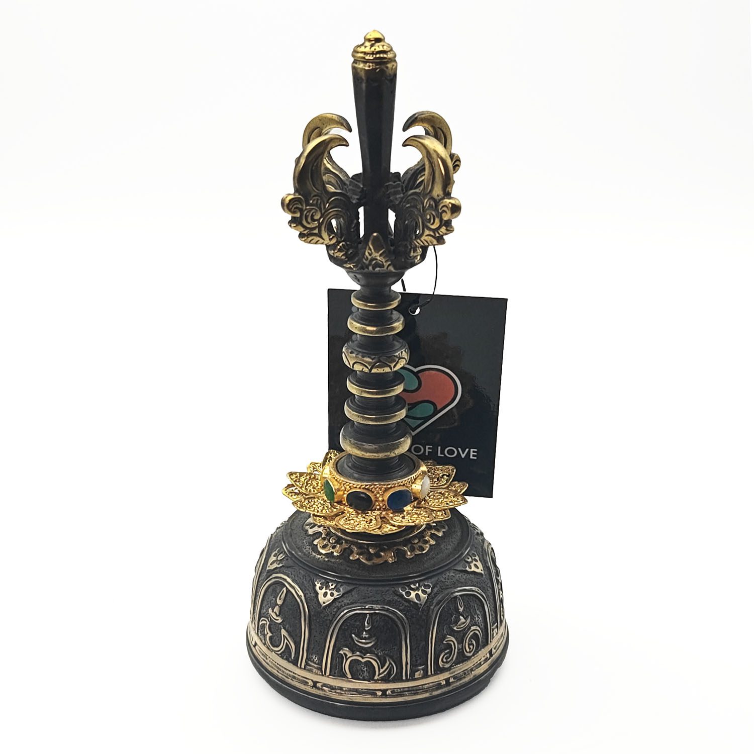 Bronze Balinese Priest Genta Bell Black Mantra Carved - D7 (8 cm, 0.7 kg)