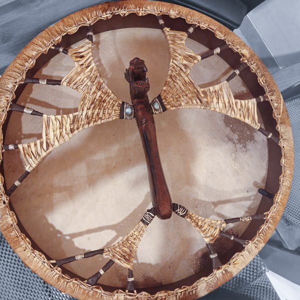 Shamanic Drum With Leather & Silver "Brown Dragon" (50 cm)