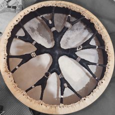Shamanic Drum With Leather & Silver 925 "Black Bali Face" (40 cm)