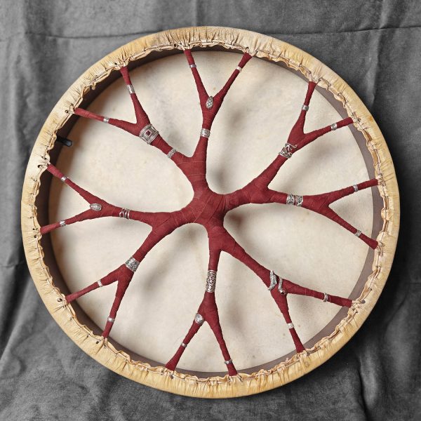 Shamanic Drum With Leather & Silver "Burgundy Eye" (50 cm)