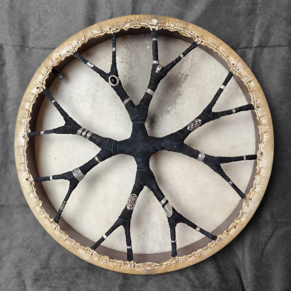 Shamanic Drum With Leather & Silver 925 "Black Eye" (50 cm)