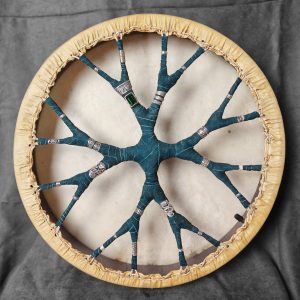 Shamanic Drum With Leather & Silver 925 "Turquoise Eye" (45 cm)