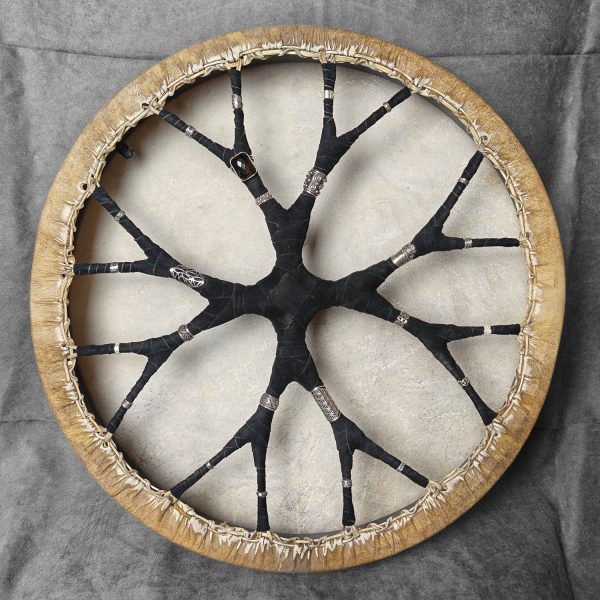 Shamanic Drum With Leather & Silver 925 "Black Eye" (45 cm)