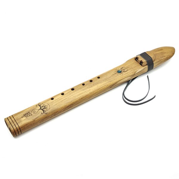 Premium Drone Double Flute Teakwood Turquoise Stone - Fm
