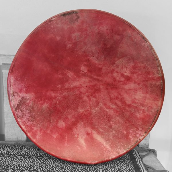 Shamanic Colored Drum With Leather & Silver 925 "Burgundy Tree" (50 cm) (Dragonfruit Natural Dyeing) — изображение 2