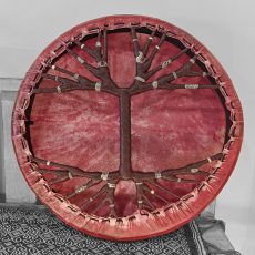 Shamanic Colored Drum With Leather & Silver 925 "Burgundy Tree" (50 cm) (Dragonfruit Natural Dyeing)